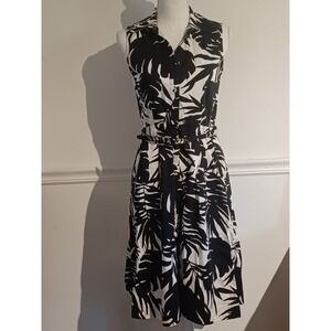 Talbots Womens Cocktail Dress Black White Fit &‎ Flare Belted Side Pocket Sz 4